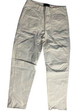 Banana Republic Girlfriend  Chino Pants White 6 Frayed Hem Cotton/Spandex Blend